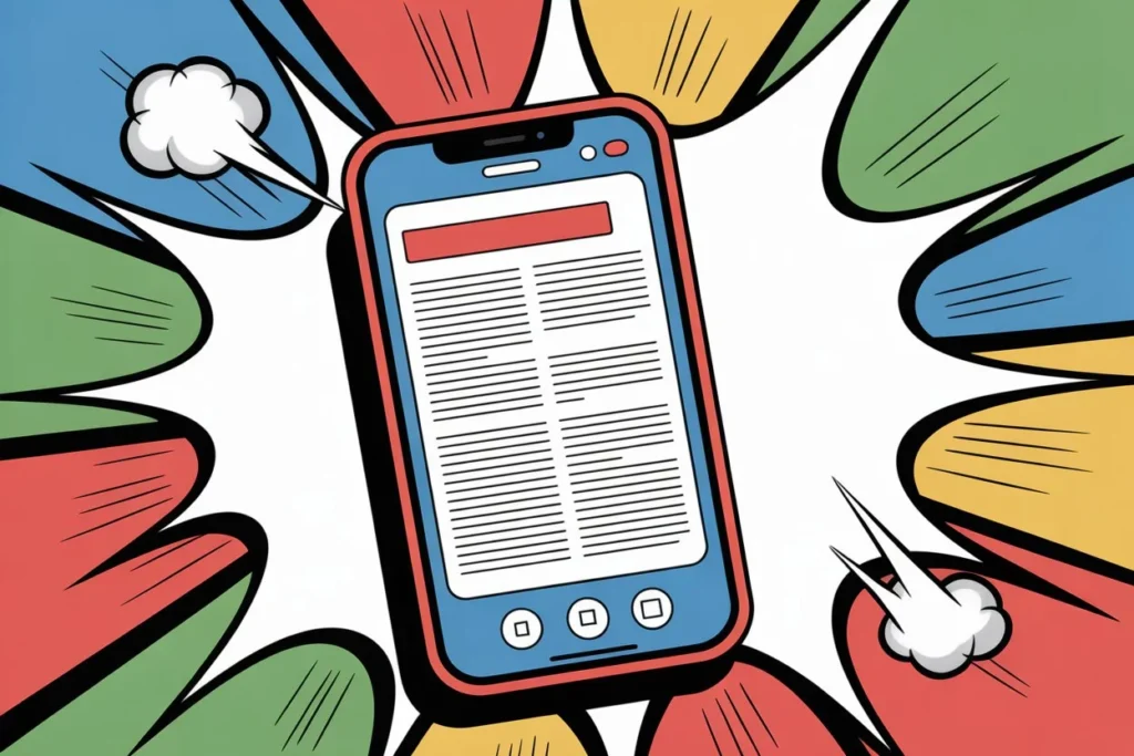 smartfon na komiksowym tle