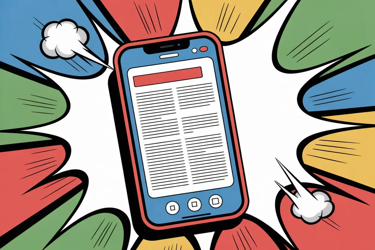 smartfon na komiksowym tle